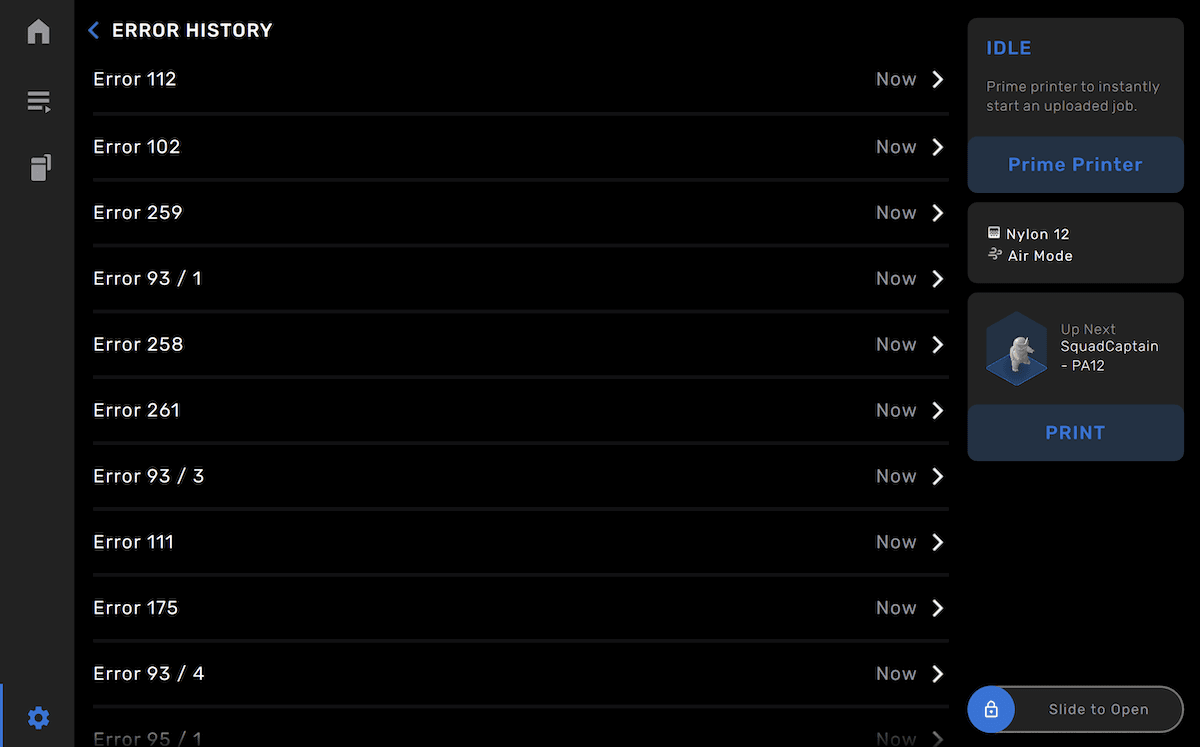 Fuse 1 generation Error History list