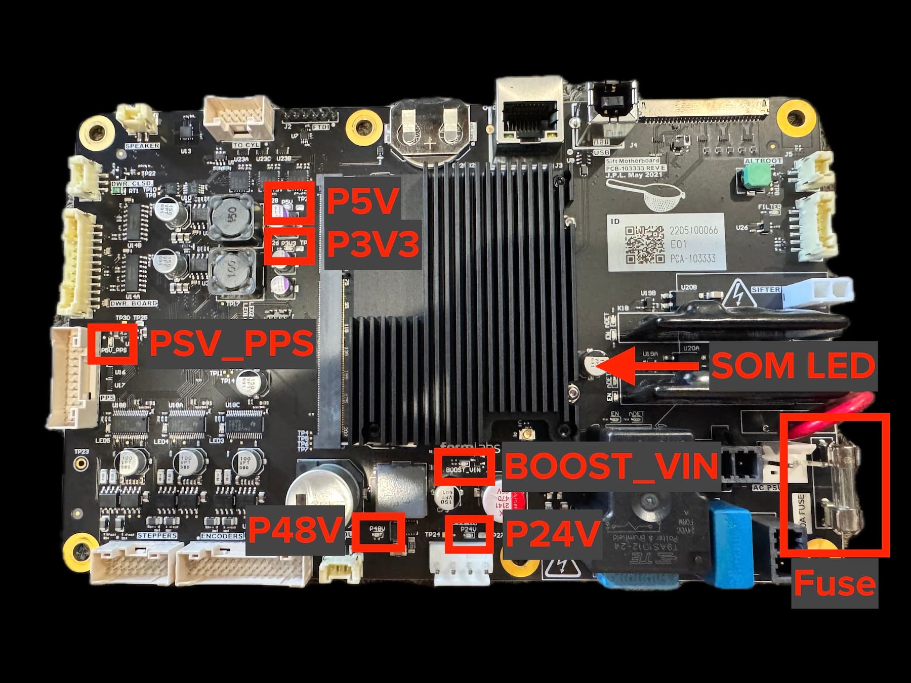 Fuse Sift motherboard with marked power LEDs