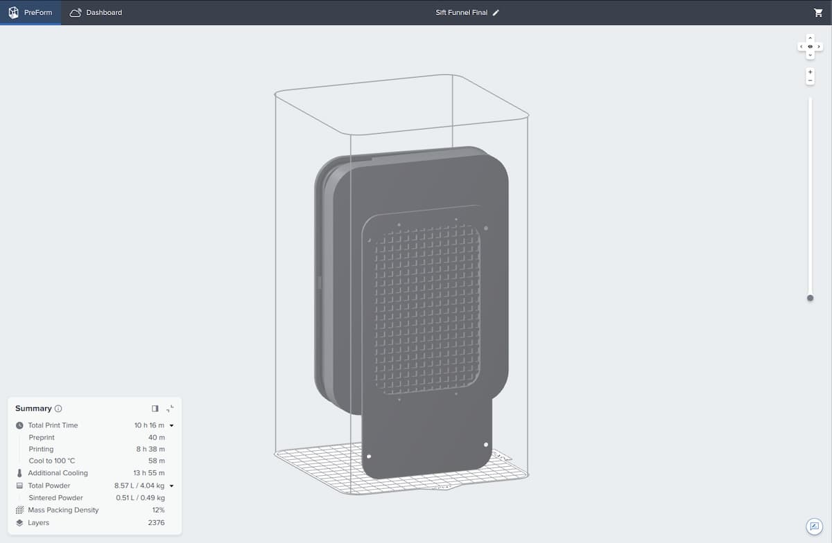 PreFormに表示されているFuse Sift Funnel