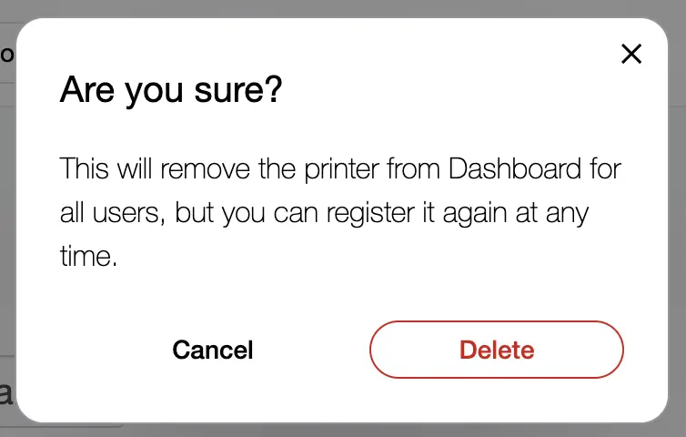 Printer Groupからのプリンタの削除時、確認画面が表示