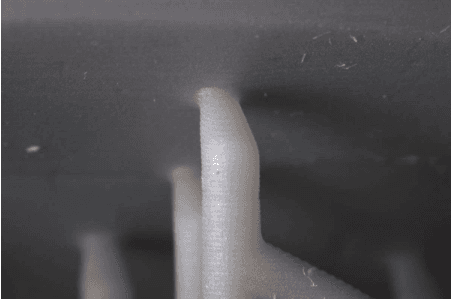 A close-up magnification shot of the touchpoint size on the Form 2, which is nearly the same size as the scaffolding.
