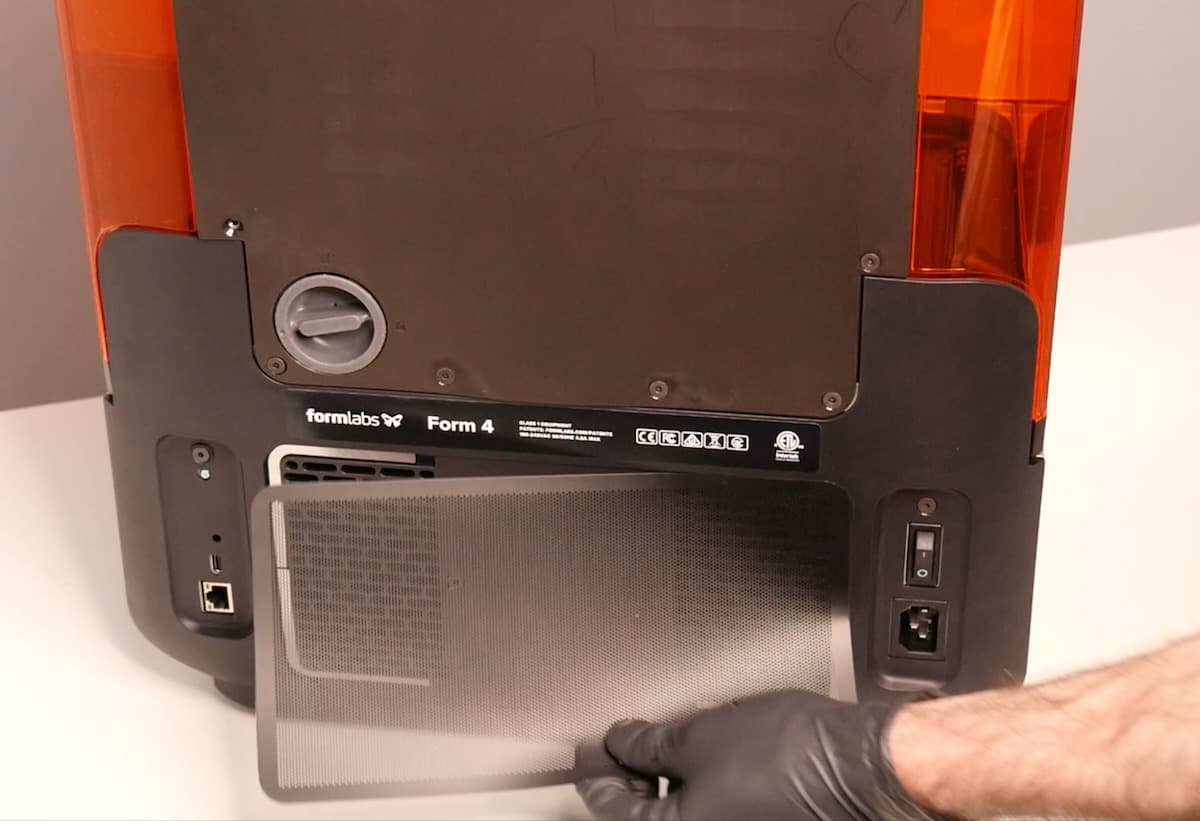 Removing the rear mesh filter from a Form 4 printer