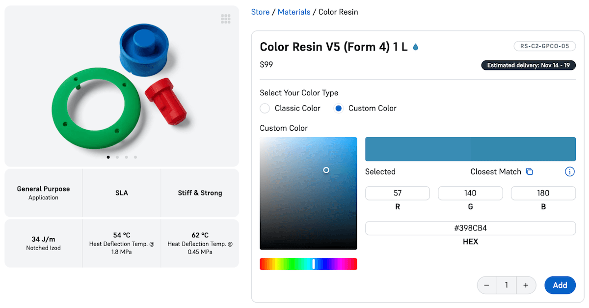 ColorレジンV5のカスタムカートリッジを注文する