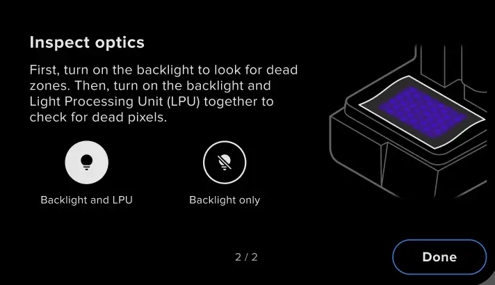 Testing the Backlight Unit and LPU together on a Form 4 generation printer