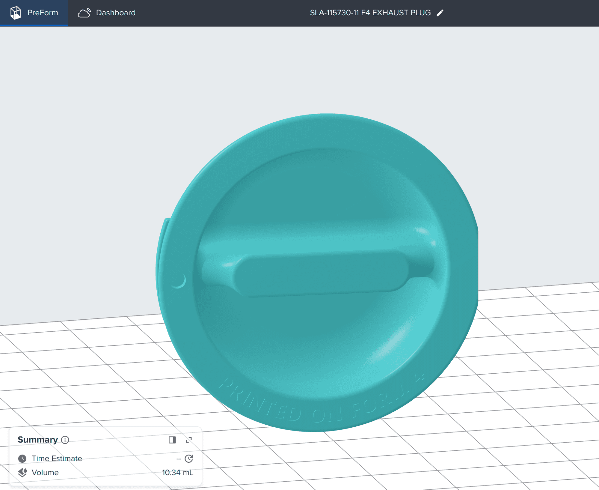 PreFormに表示されているForm 4の排気プラグモデル
