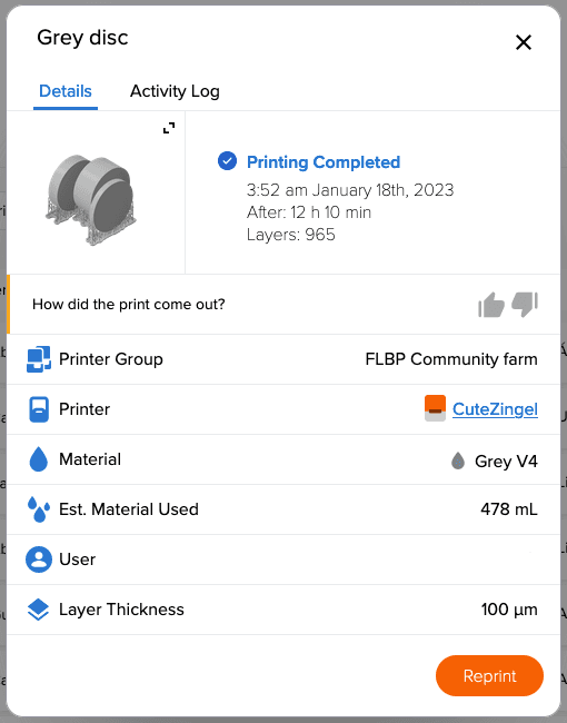 Dashboardでプリントジョブを再プリントする