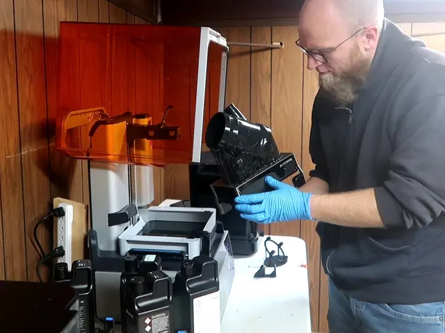 Person wearing gloves holding a Form 4 Build Platform