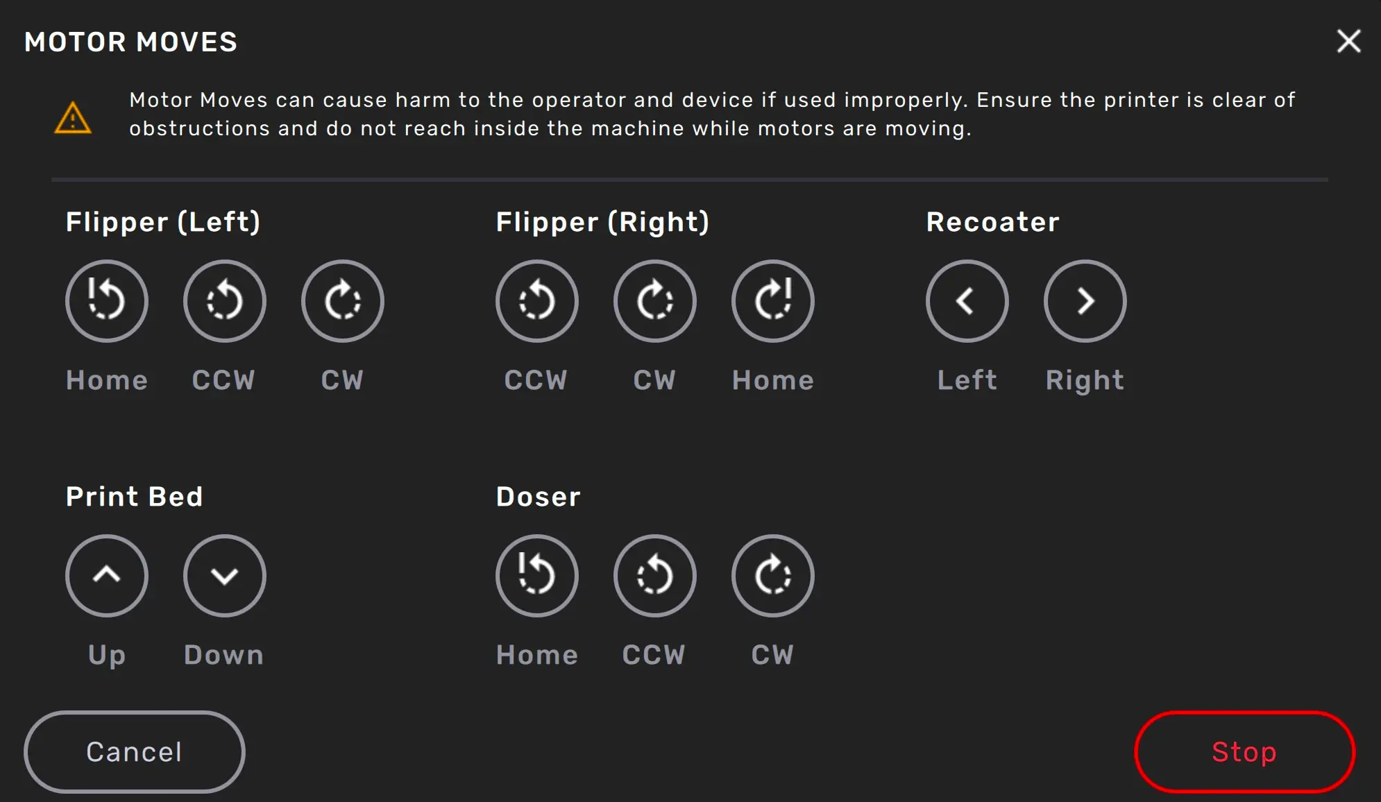 Motor Moves touchscreen settings on the Fuse 1