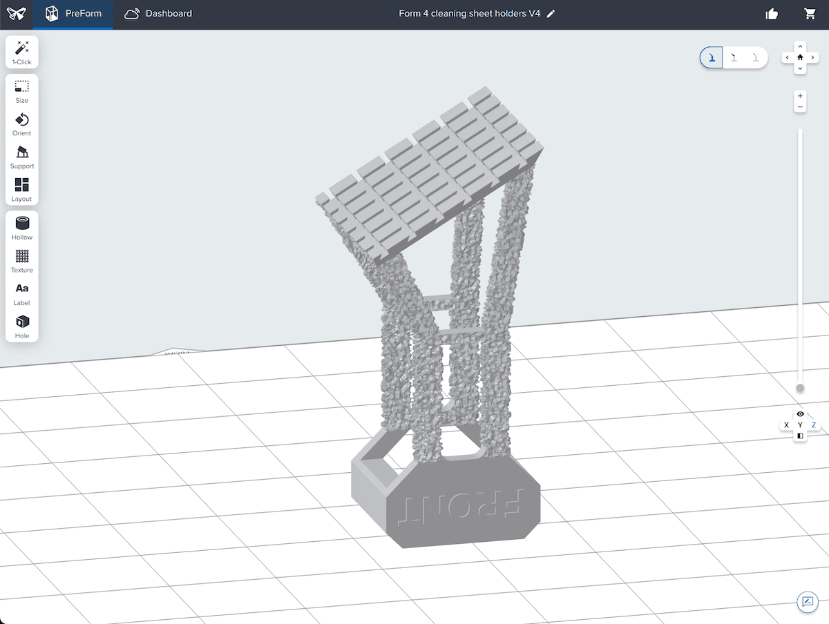 PreFormに表示されるForm 4クリーニングシートホルダーモデル