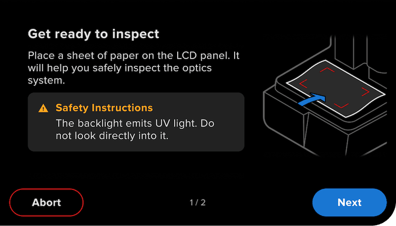 Covering the LPU before inspecting the Form 4 optics