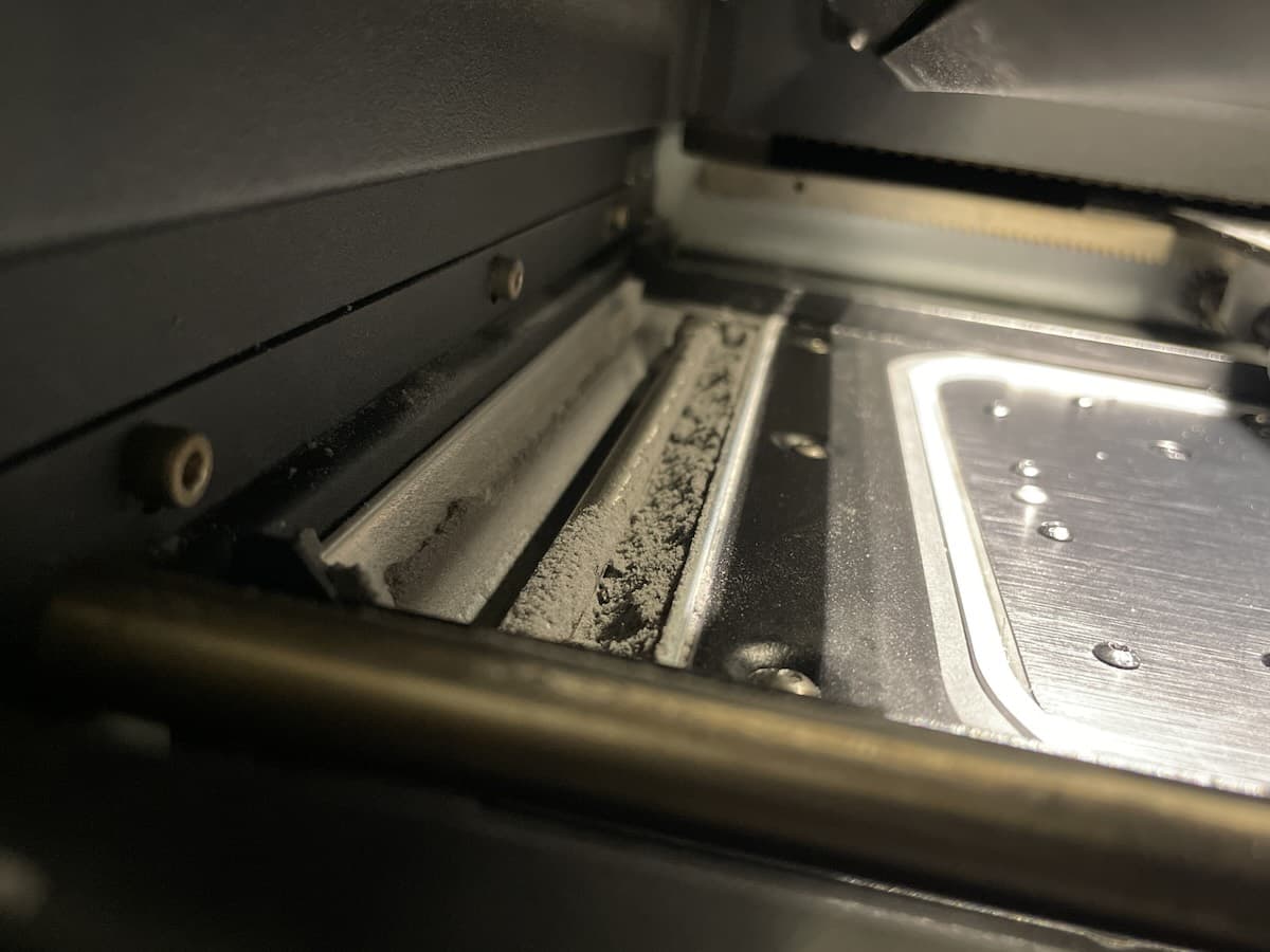 TPU 90A Powder buildup in a Fuse 1+ 30W printer trough