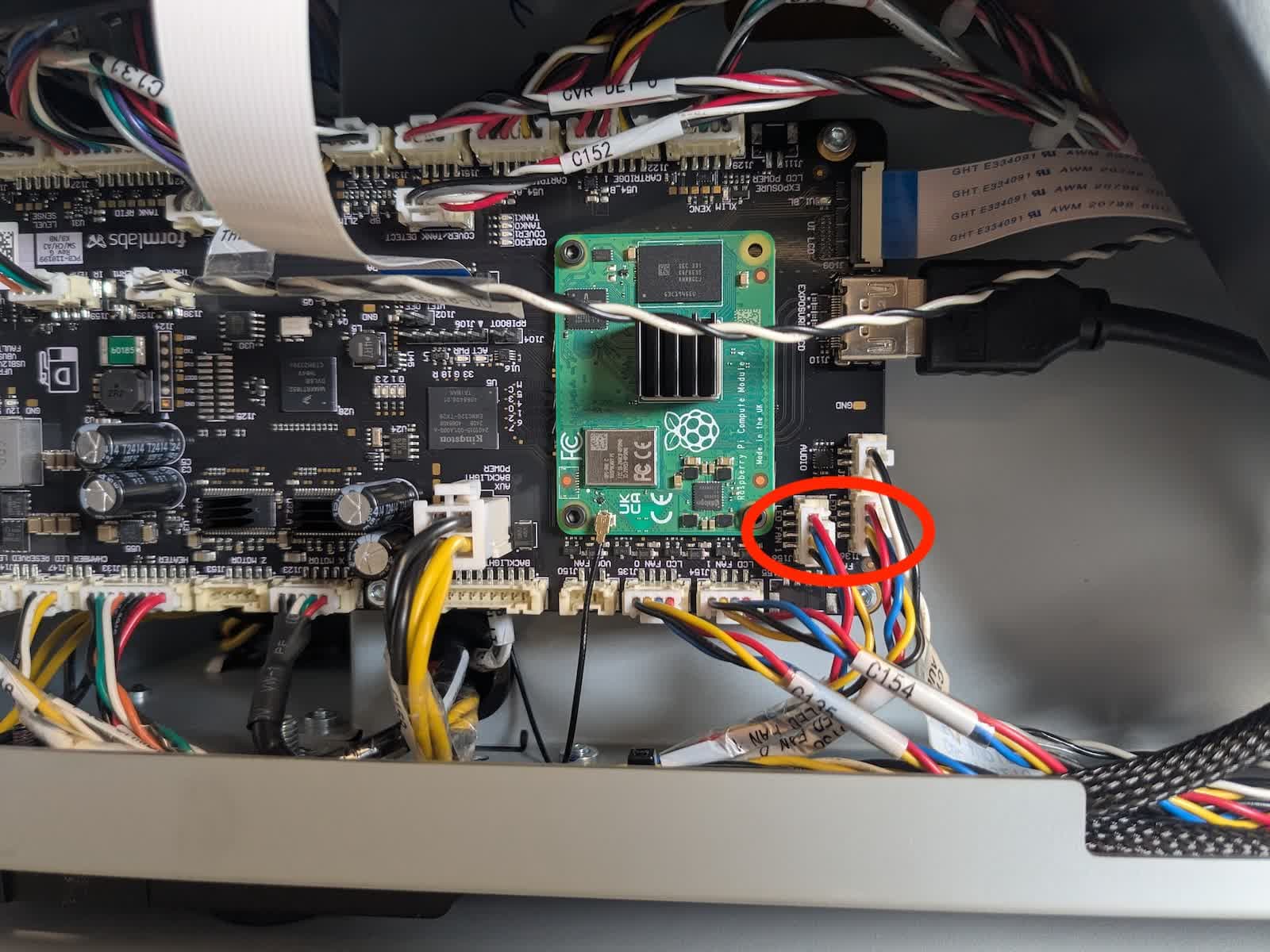 Backlight Unit fan cables on a Form 4L generation printer