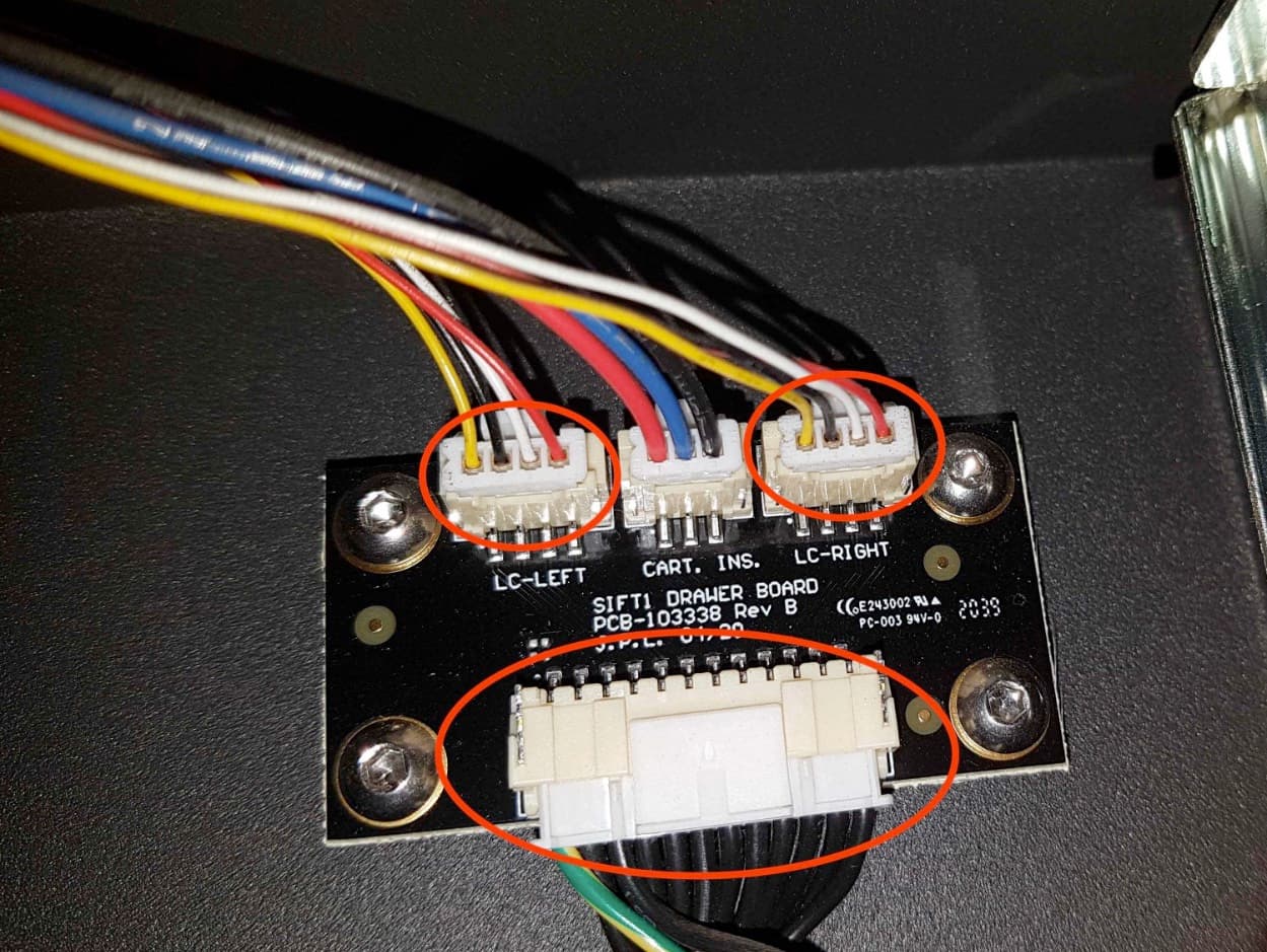 Fuse Sift cartridge drawer board with connectors annotated