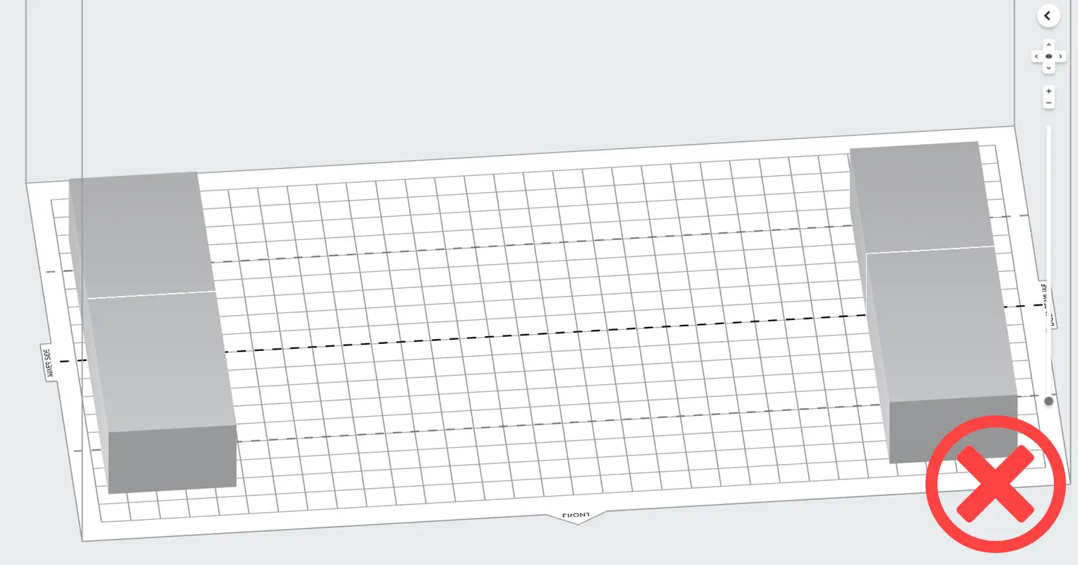 A rectangular model is shown at the edges of the build scene in PreForm.