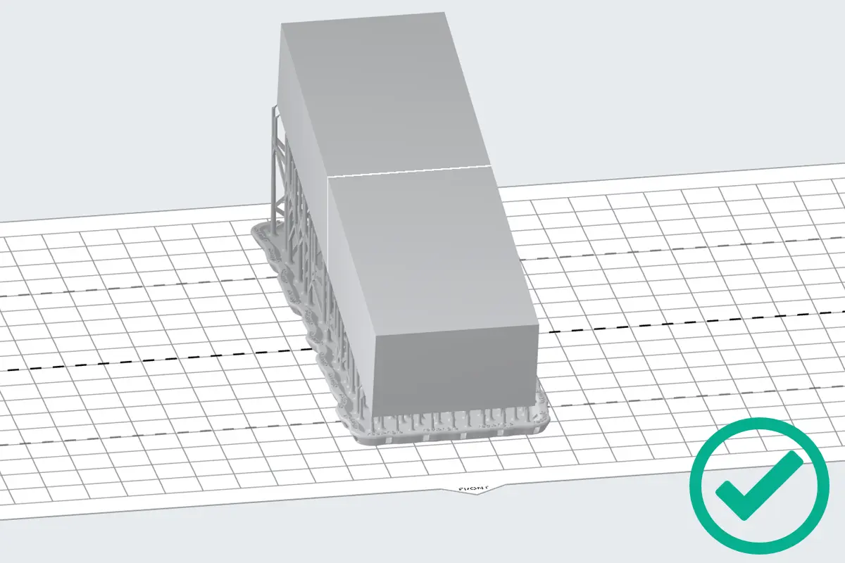 A rectangular model is shown in PreForm with support rafts.