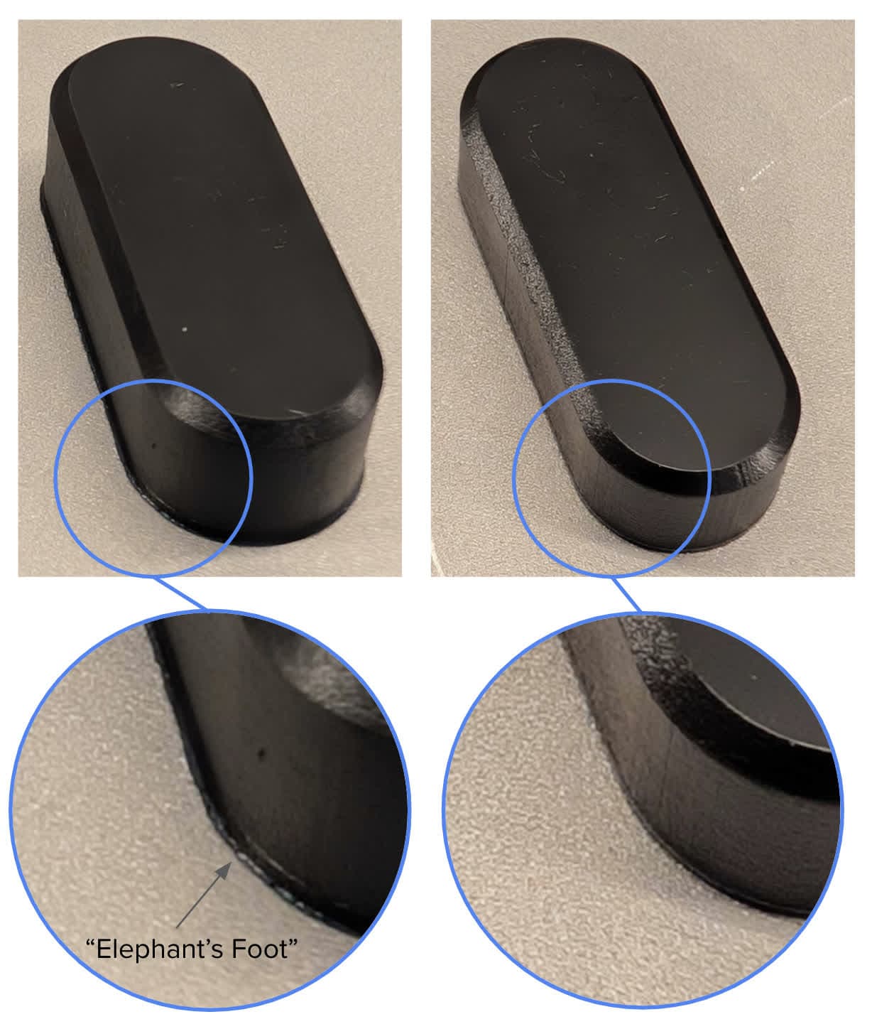 ESD Resinで造形したパーツにビルドプラットフォームのフラッシングが発生した例