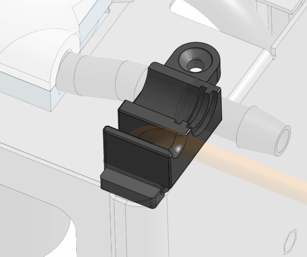 Position the strain relief insert at the top of the resin pump housing.