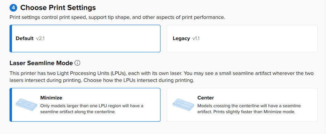 A screenshot of the Choose Print Settings in PreForm 3.29 or later.