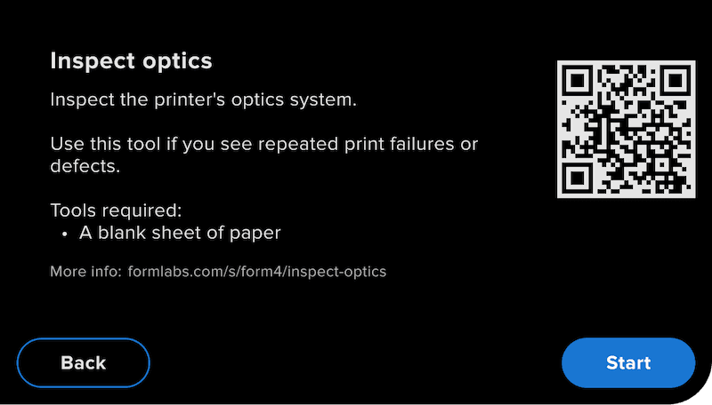 Starting the Form 4 optics inspection