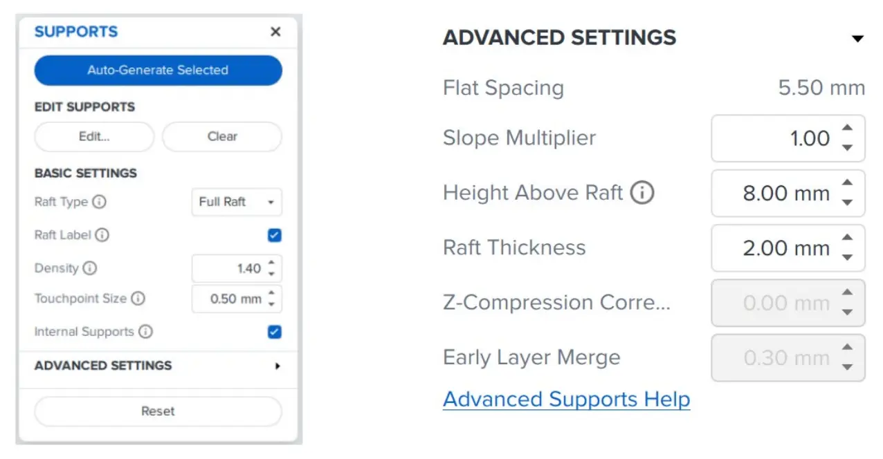 Print settings used by Serioplast