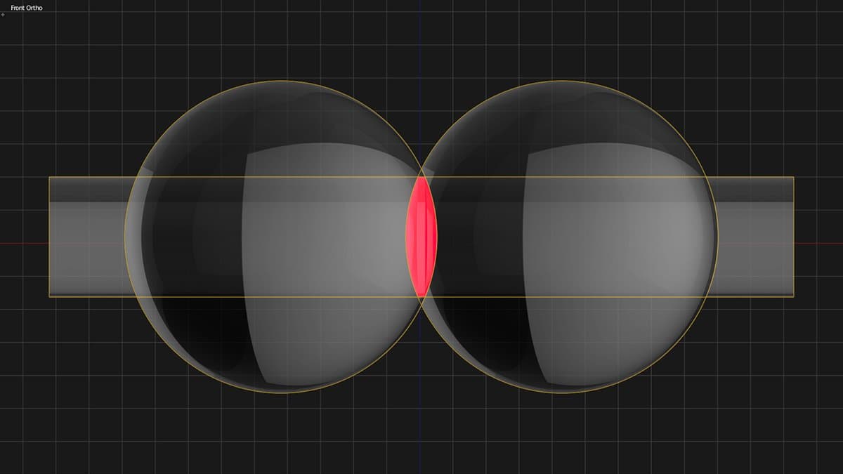 Die Linse wird als Schnittvolumen zweier Kugeln und eines Zylinders gestaltet.