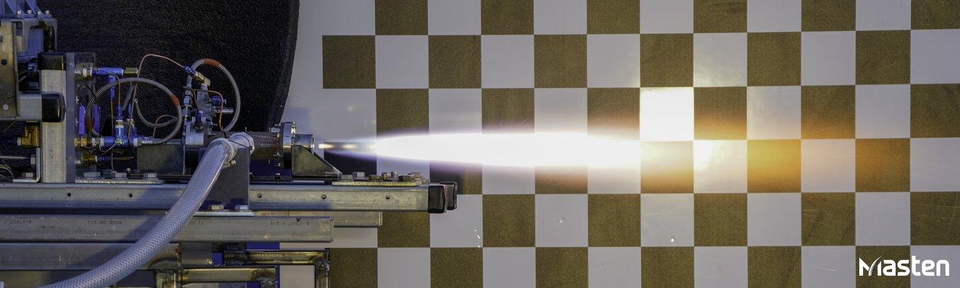 A rocket thruster prototype is tested