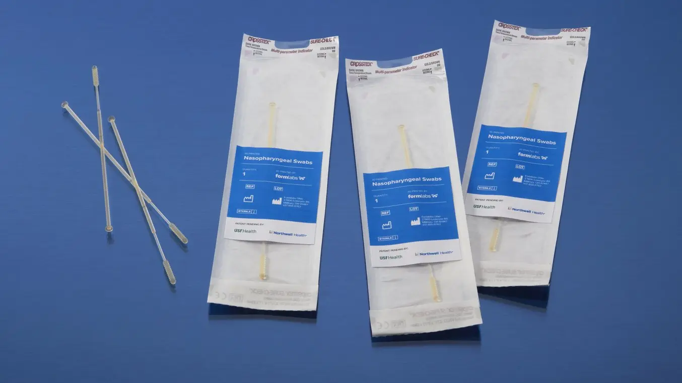 3D printed nasal swabs in packaging