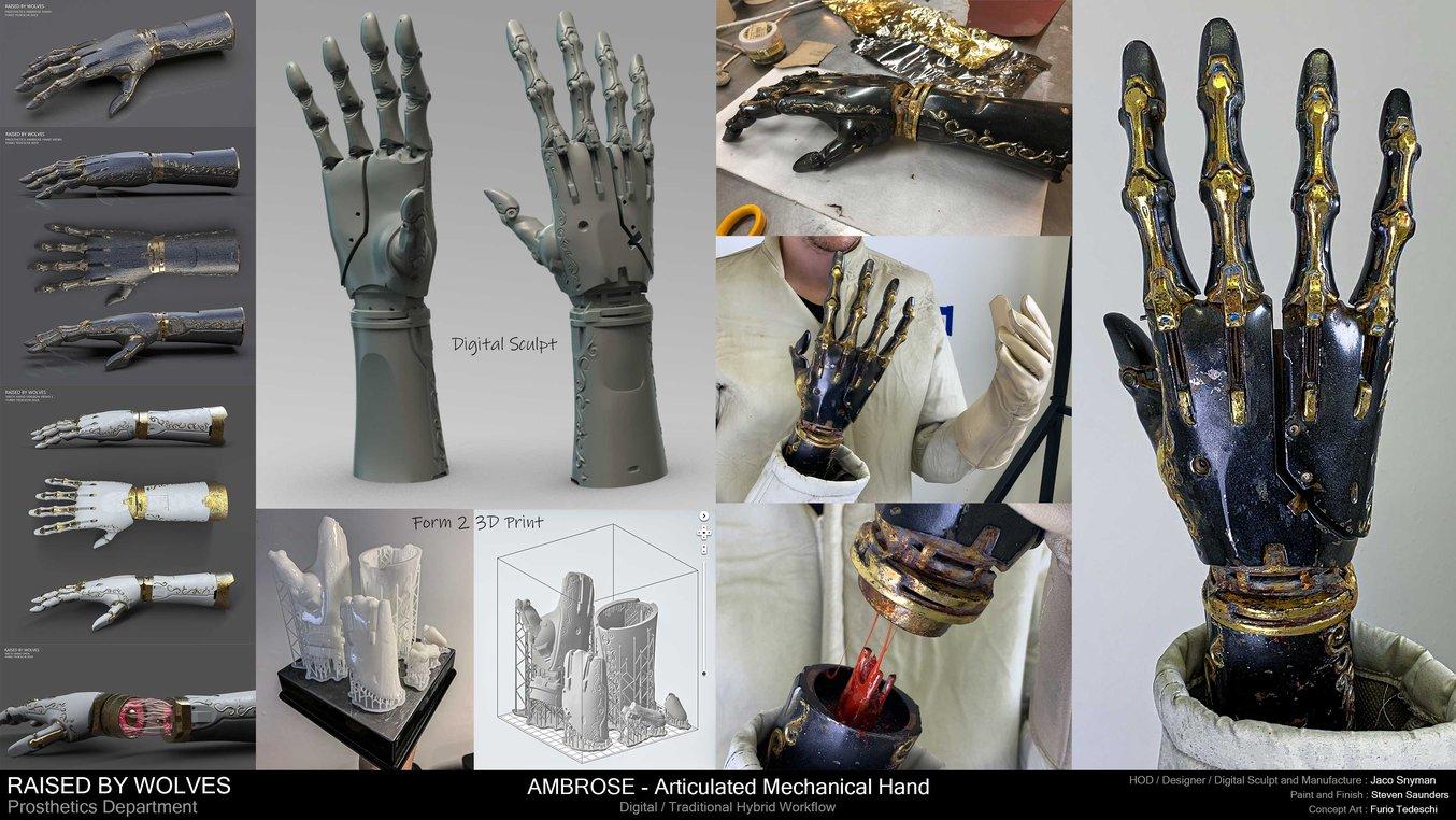 3D printed mechanical hand for Raised by Wolves series.