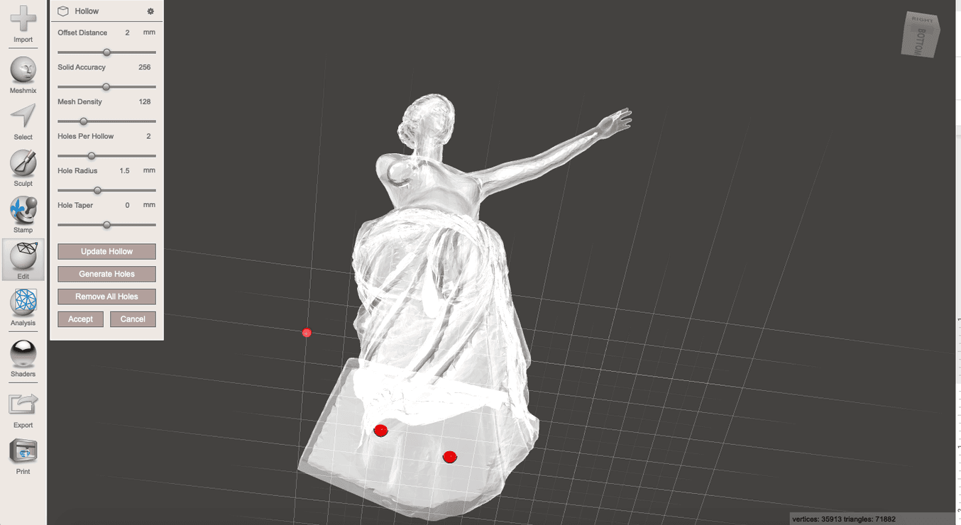 Meshmixer tutorial - Adding escape holes when hollowing out parts is crucial for successful 3D printing with SLA and SLS technologies.