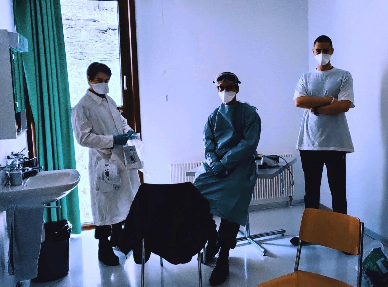 Medical workers with face shields