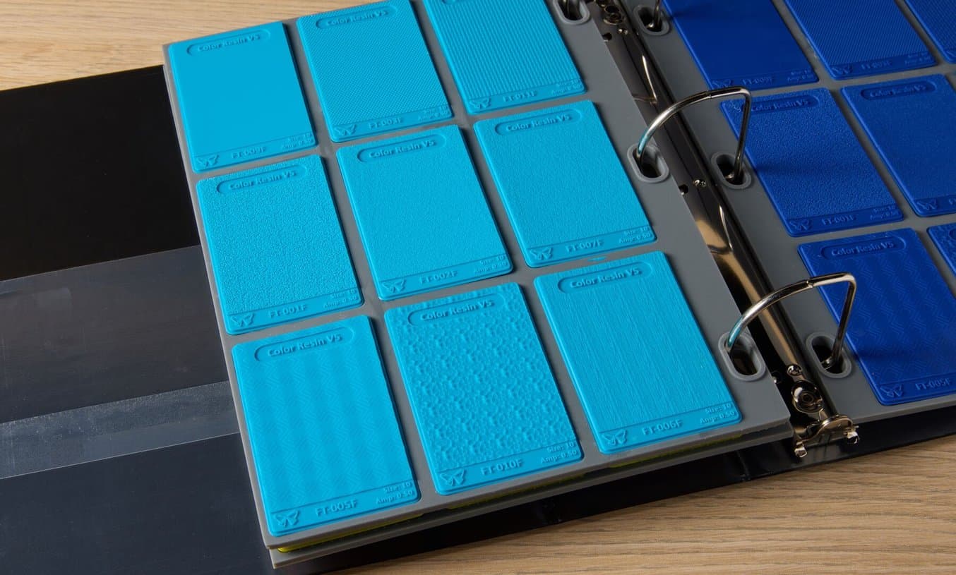 Blue samples in nine different textures