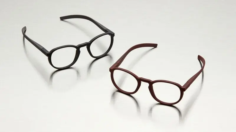 blue and maroon eye frames