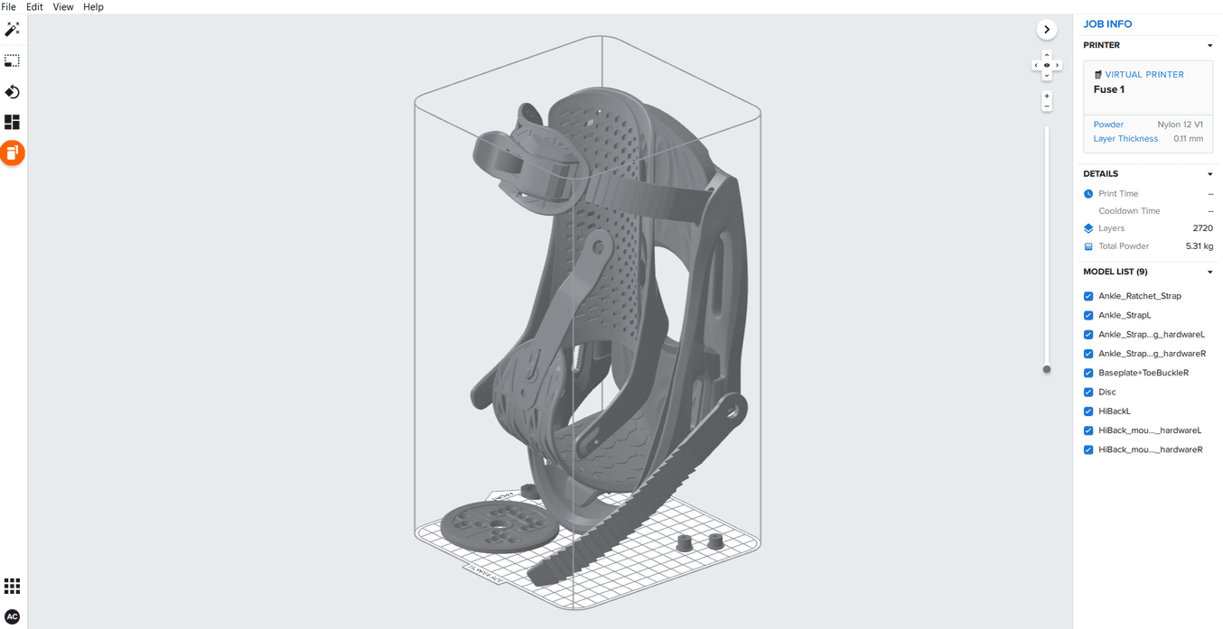 Parts printed on the Fuse 1+ 30W do not require supports, enabling higher density packing than other 3D printers. Evenly distributing your parts in the build chamber minimizes heat concentration when the printer is operating.