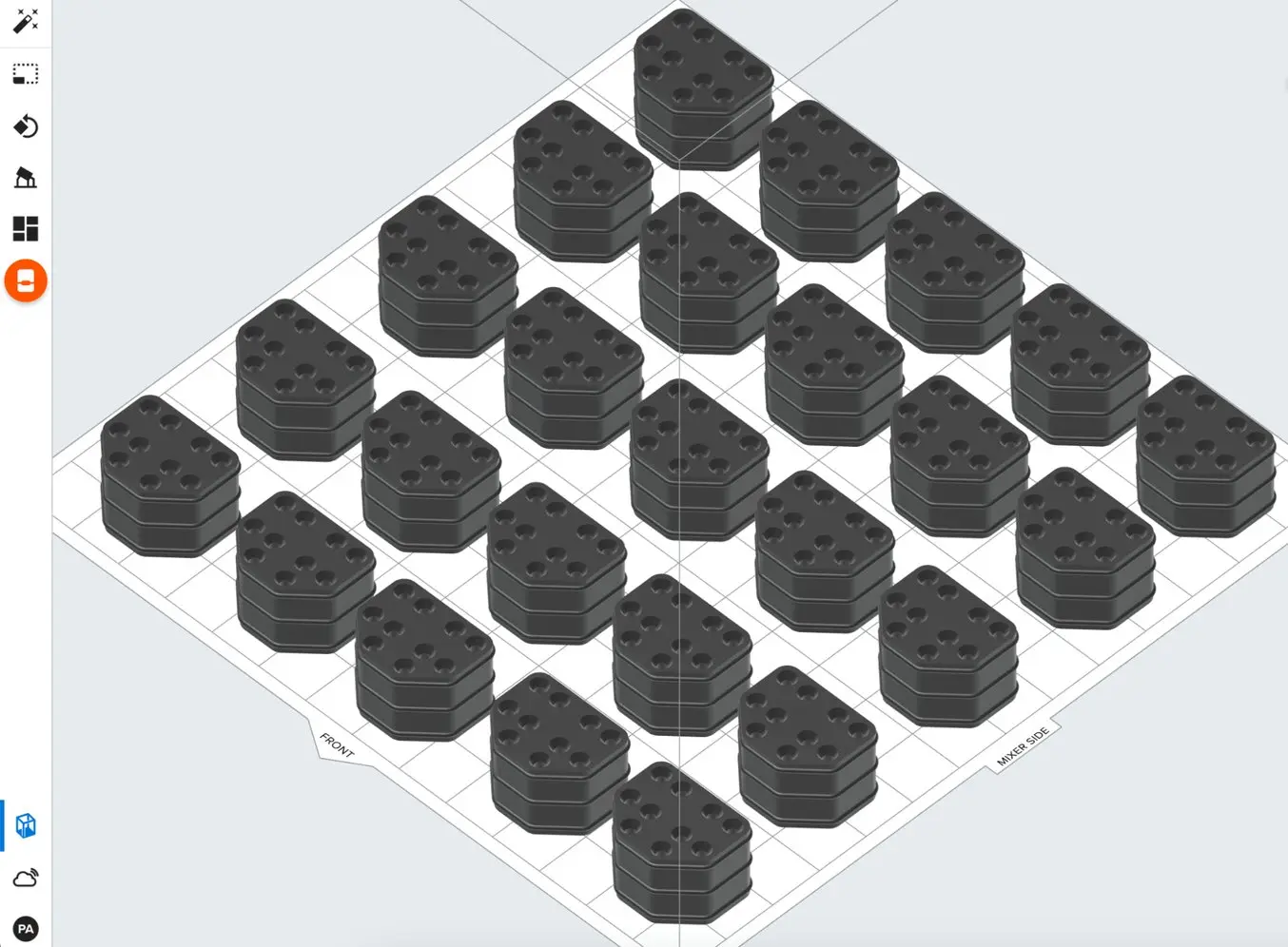 CAD file of the connector seals from HGM Automotive Electronics in PreForm software.