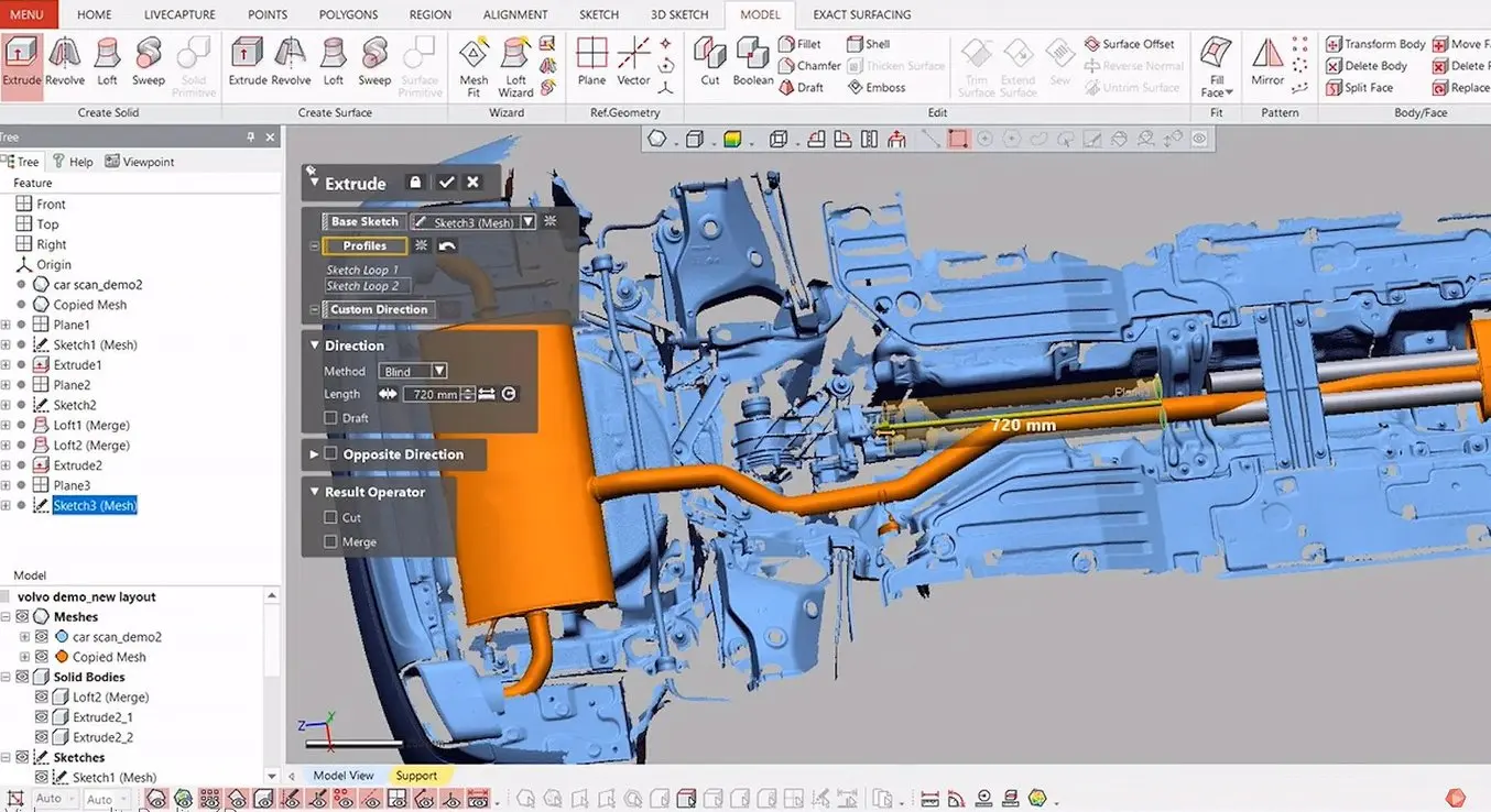 Artec Studio ha permesso la scansione 3D e la riproduzione di parti della sottoscocca di una Volvo XC90 in meno di un'ora per sviluppare un nuovo sistema di scarico.