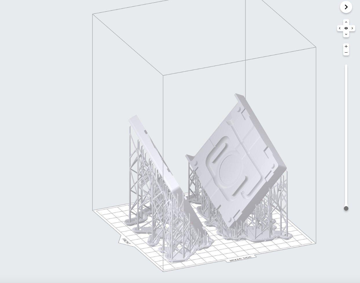 Eine Silikongussform mit automatisch generierten Stützstrukturen wird in PreForm auf den 3D-Druck vorbereitet.