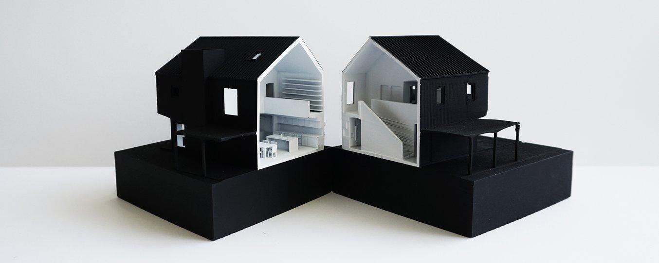 In some cases, the Laney LA team chooses to split a model with a seam to highlight compelling interior details. For this Culver City project, each section was one model printed in Formlabs Grey Resin, then spray painted black and white.