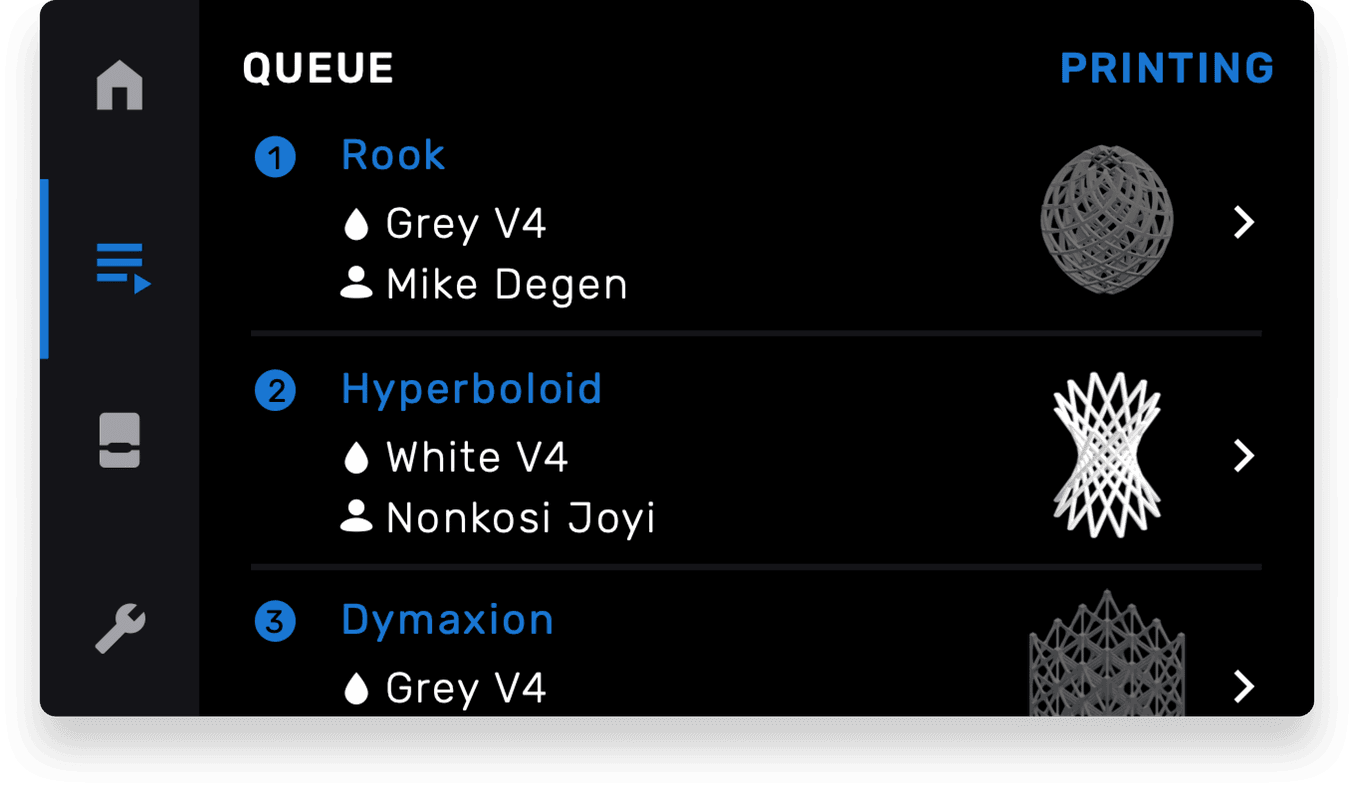 Formlabs Printer Screen - Queue