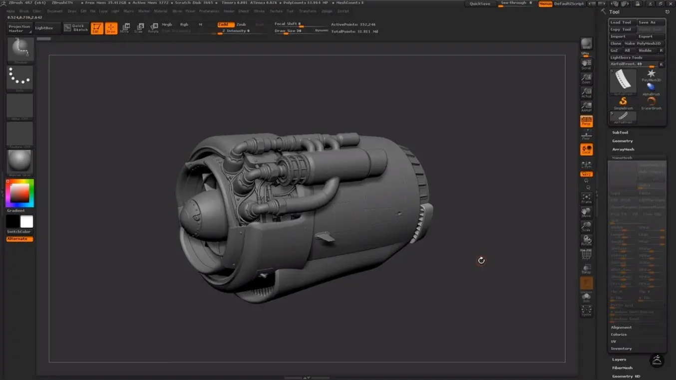 ZBrush, un'interfaccia vincente tra modellazione mesh e scultura a forma libera.