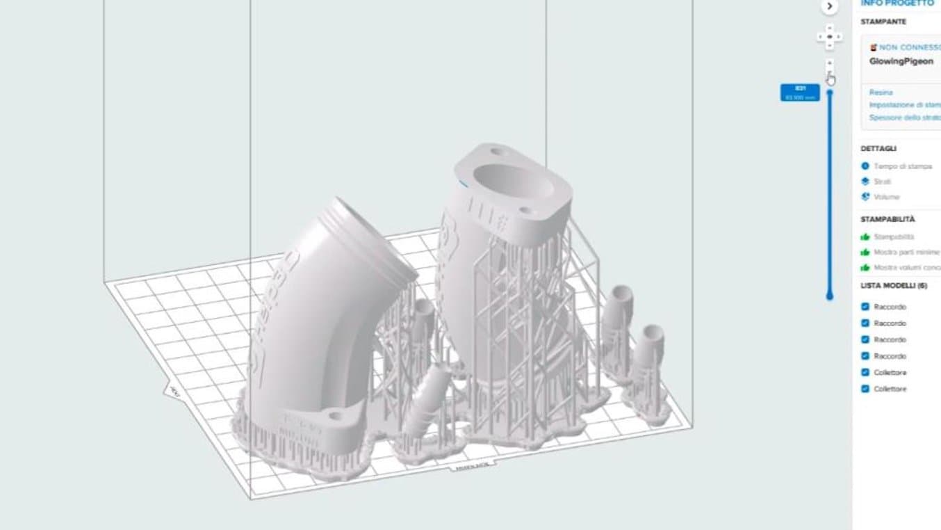 Two versions of intake manifolds ready to be sent to print using PreForm.