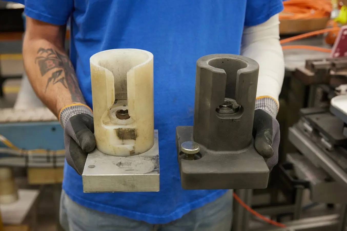 comparison of machined delrin part and sls 3d printed part