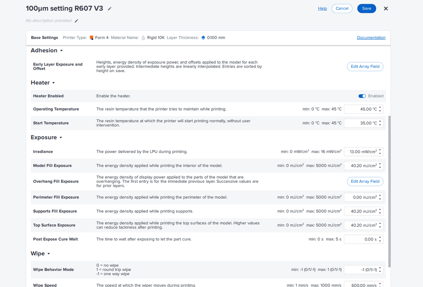 Screenshot des Druckeinstellungseditors