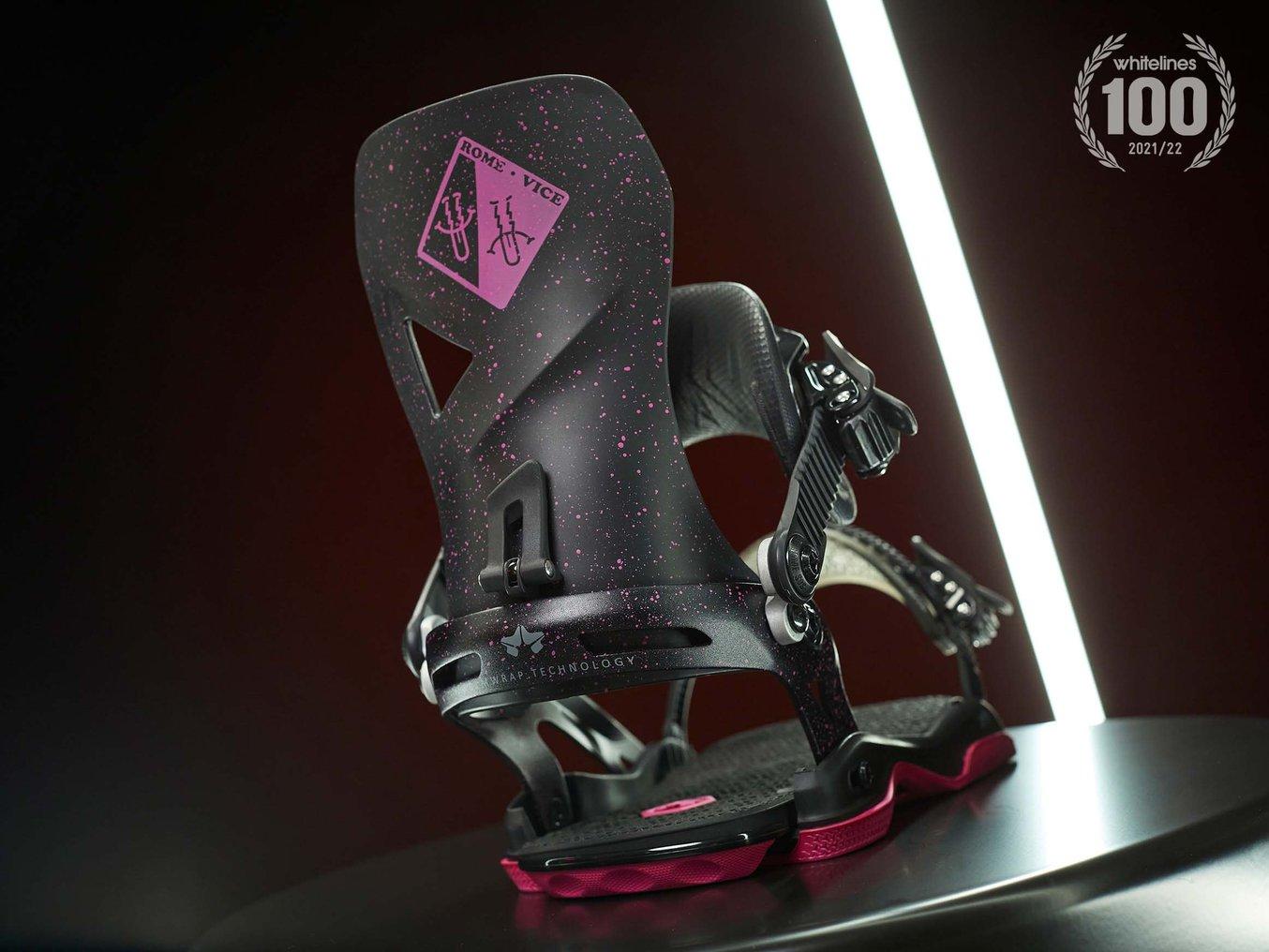 The Rome Snowboards Vice Binding, reviewed by White Lines snowboarding magazine.