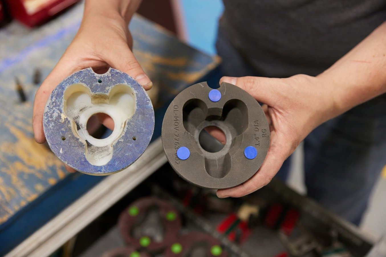 comparison of machined delrin part and sls 3d printed part