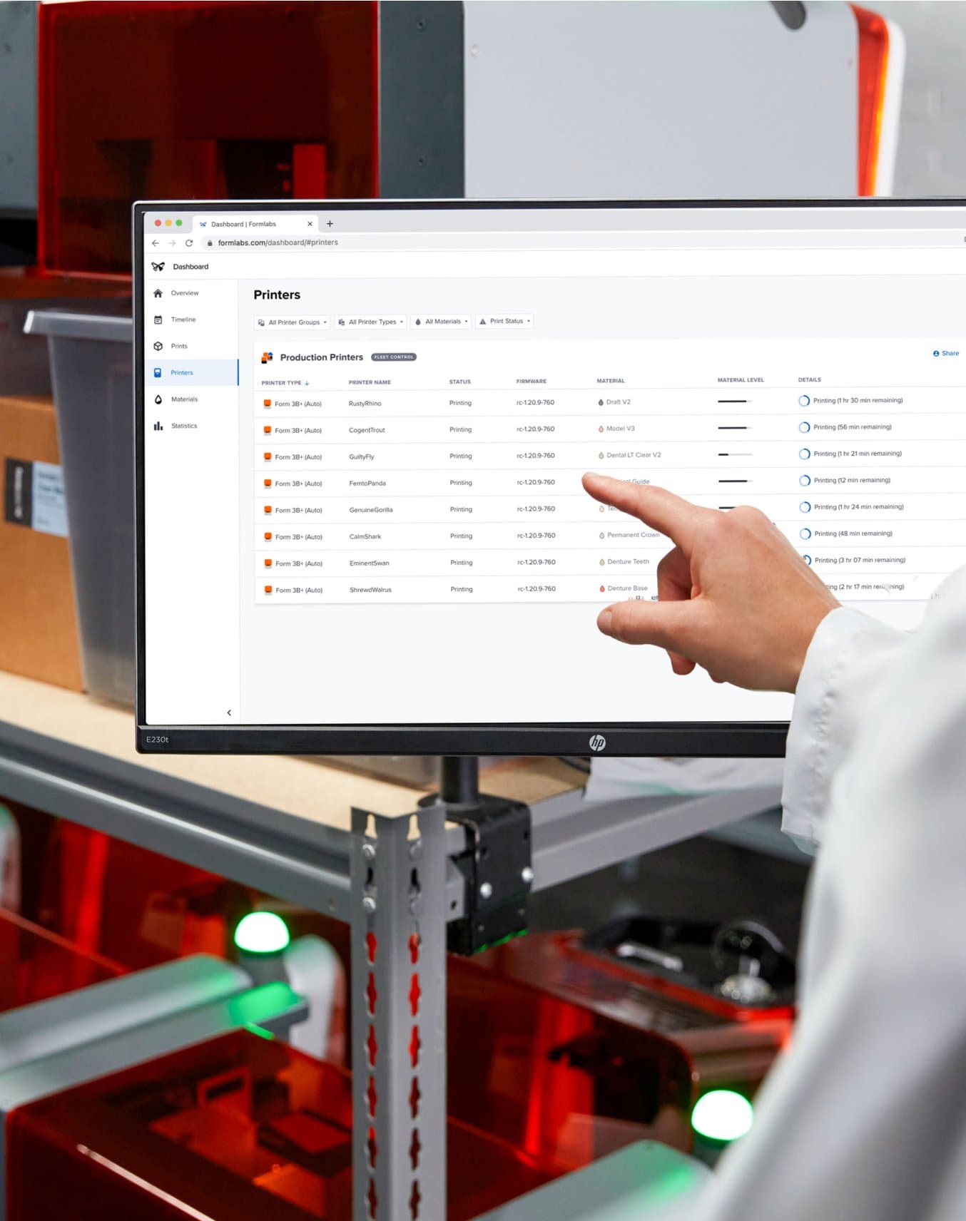 Formlabs Fleet Control Software Dashboard