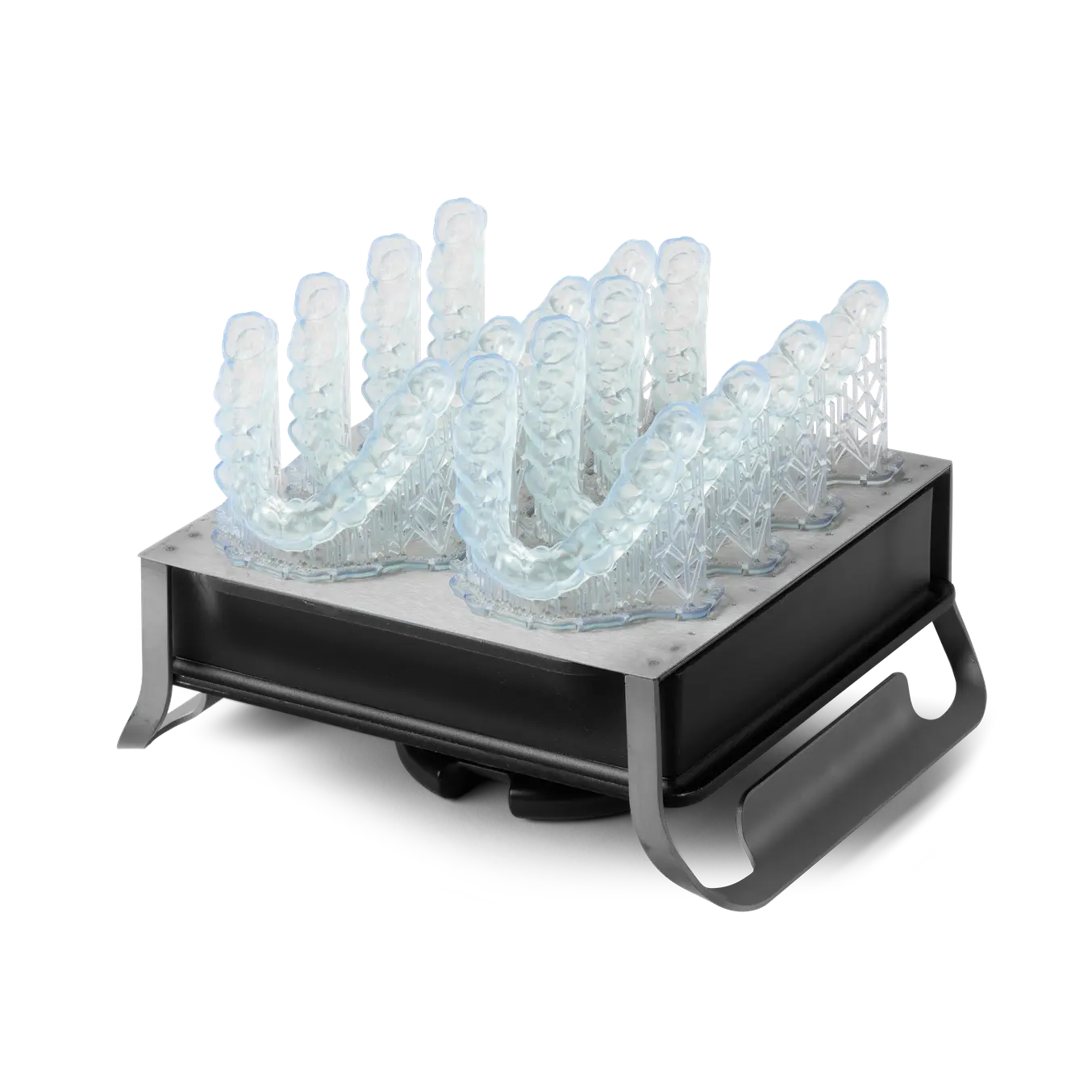 Bite occlusali flessibili finiti stampati in 3D in Dental LT Comfort Resin su modello diagnostico.