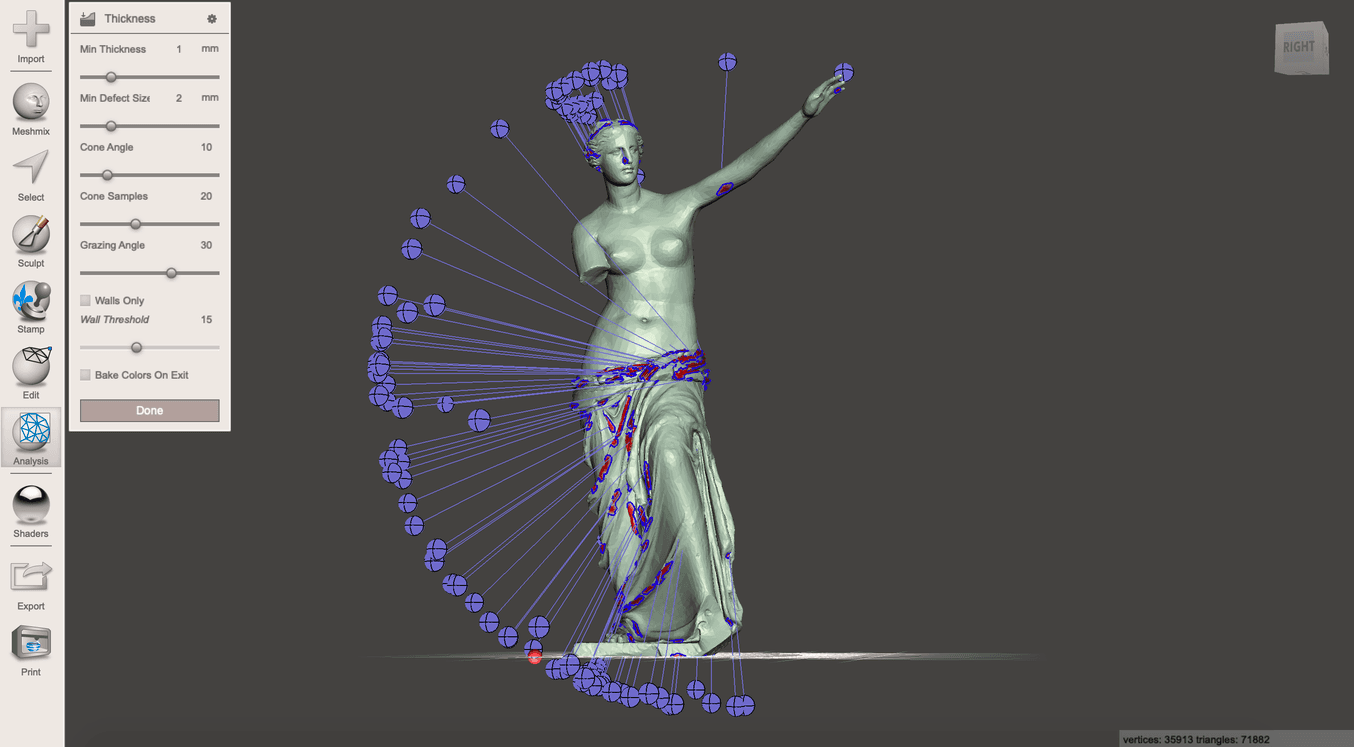 Meshmixer tutorial - Wall thickness analysis will help to preserve details and reduce print failures.