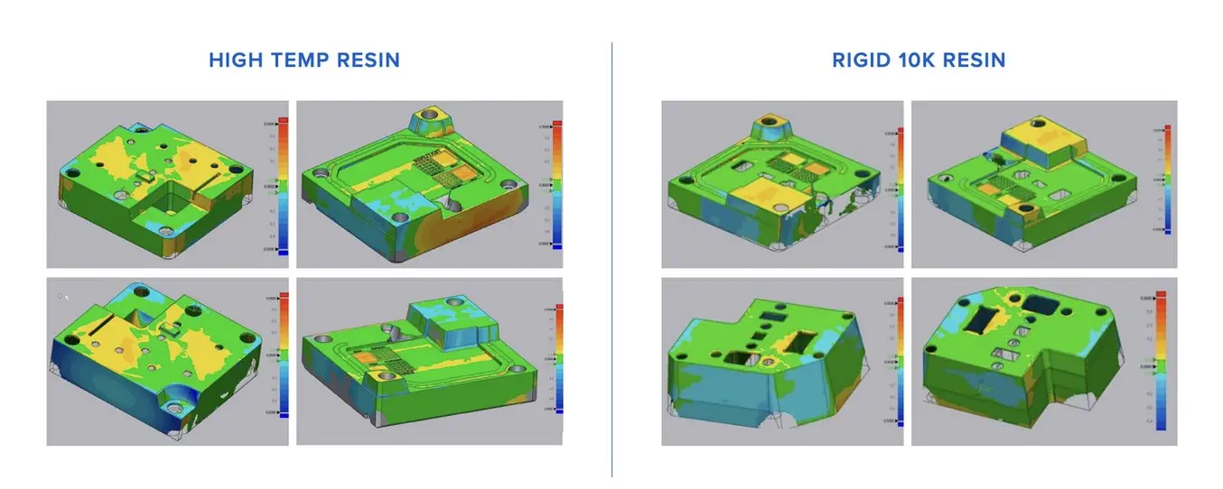 Scans of molds printed for a technical study on injection molding with 3D printed molds. These scans show a variation smaller than ±0.05 mm for more than 75% of the part.