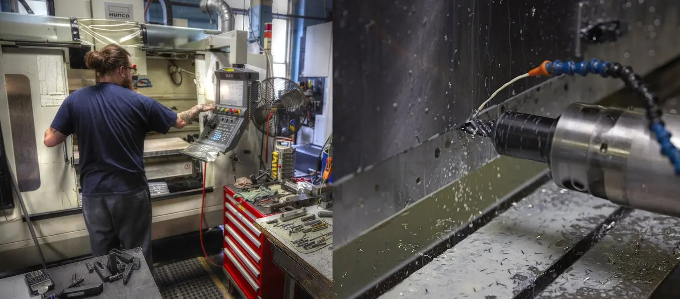 Machining tools in operation at the A&M Tool and Design machine shop.