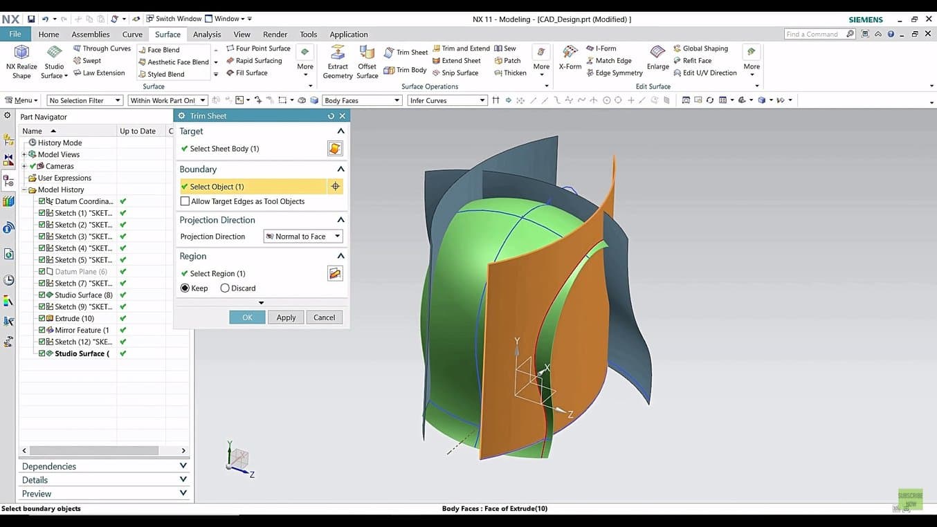 Siemens NX offre un set molto completo di funzioni di creazione di superfici.